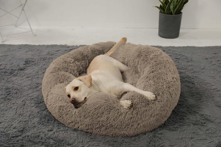 HACHIKITTY Calming Donut Cuddler Hundebett, rund, flauschiges Haustierbett mit eingenähtem Kissen fü