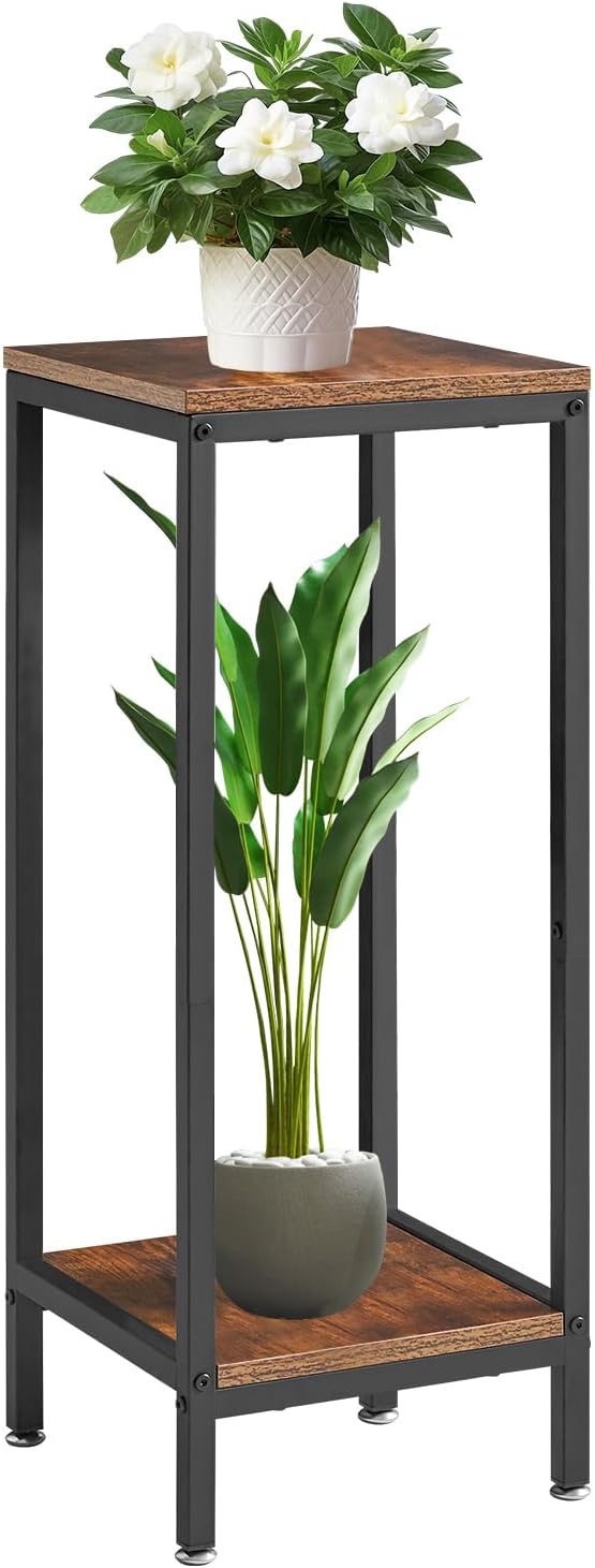 IBUYKE 2 Etagen Pflanzenregal Blumenständer, 76cm Hoch Holz Pflanzenständer, Modern Quadratische Blu