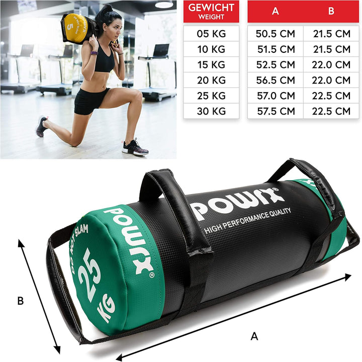 POWRX Power Bag aus Kunstleder - 5-30kg, Flexible Trainingsintensität - Kraft- und Ausdauertraining