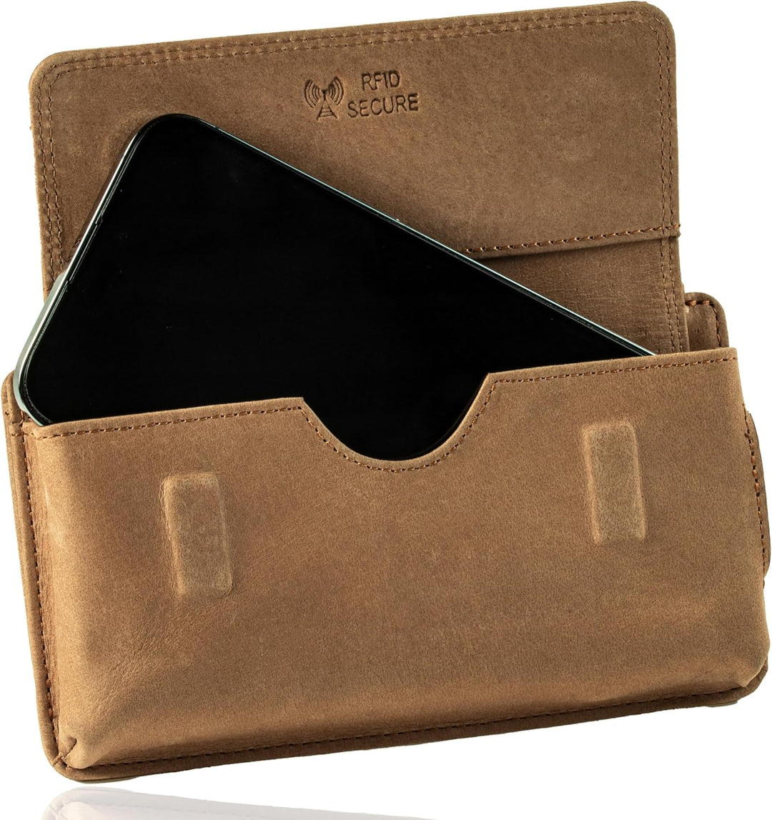 MATADOR Echt Leder Universal Handy-Tasche Holster Gürteltasche Magnetverschluss Quer für Handys bis