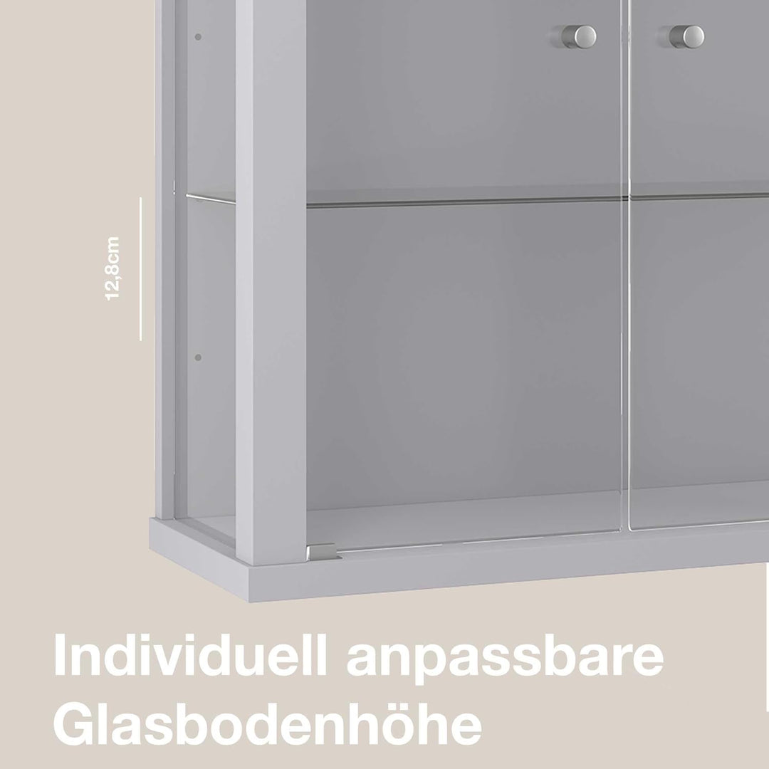 K-Möbel Hängevitrine Glas in Alu/Silber (80x60x25 cm) mit 2 höhenverstellbaren Glasböden - Modellaut
