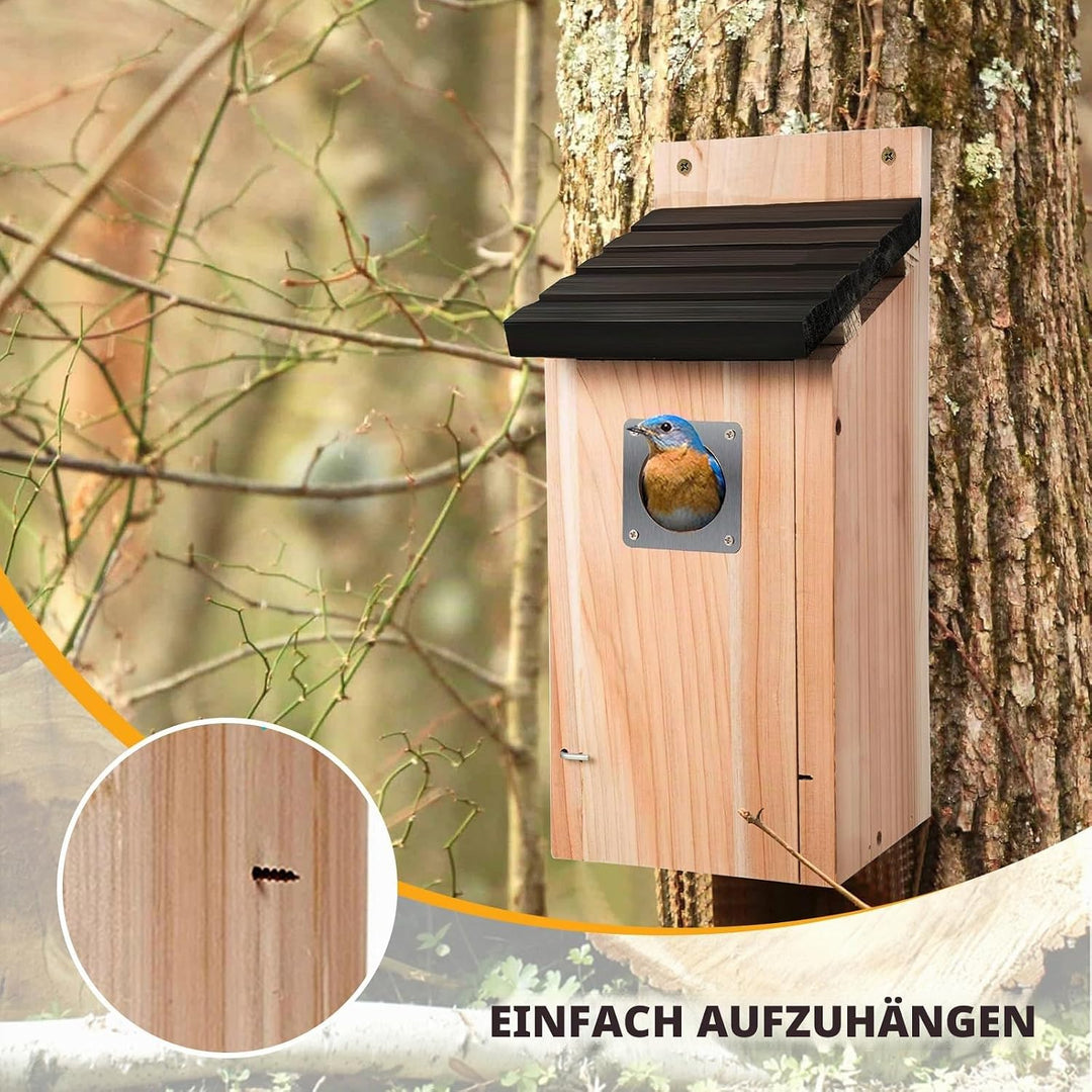 Nistkasten für Vögel für Draussen Wetterfest, Hölzernes Vogelhaus zum Aufhängen mit Raubvogel-Schutz