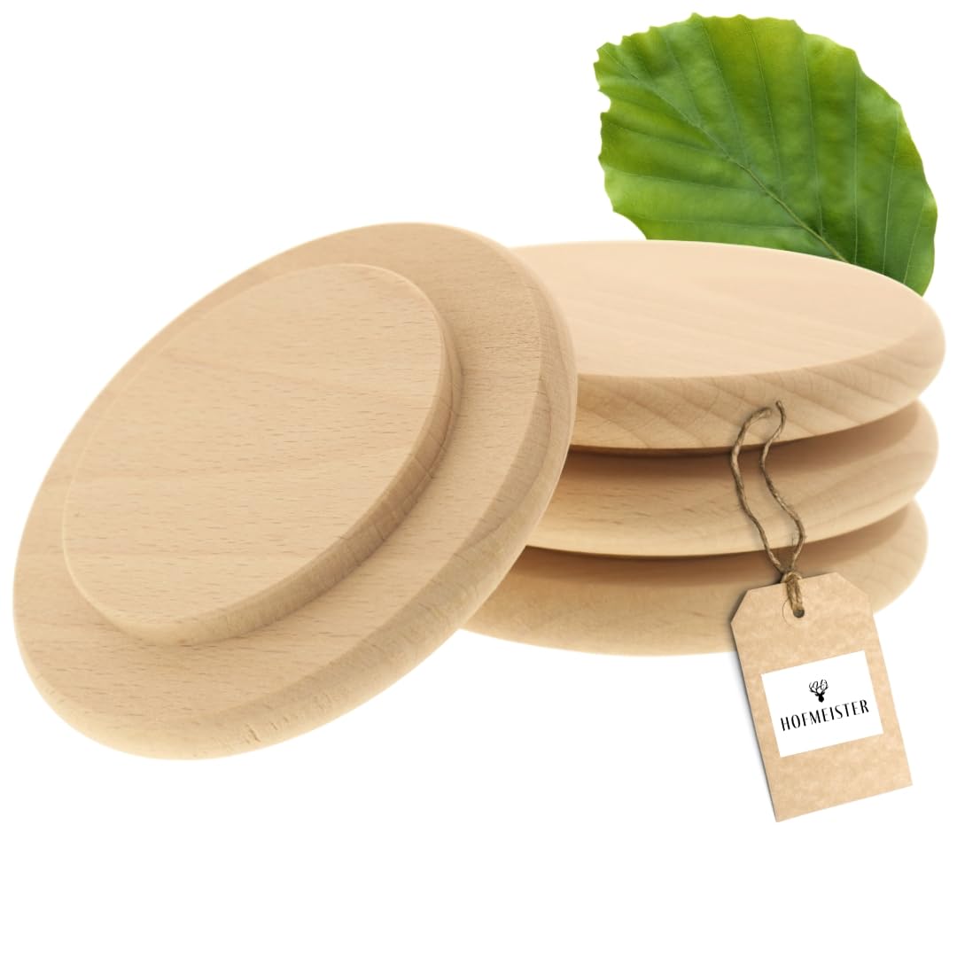 4x HOFMEISTER® Abdeckung für Trinkgläser mit Ø 7-9,5 cm, Anti-Wespen-Deckel aus Holz, Schutz vor Ins