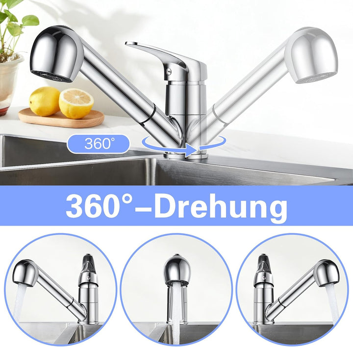Namuoto Küchenarmatur Ausziehbar, 360° Drehbar Wasserhahn Küche, Spültischarmatur Küche mit Säulenty