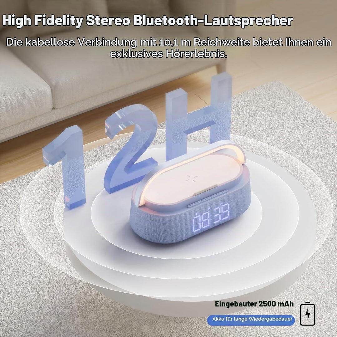 COLSUR Radiowecker Digital mit Wireless Charger, Bluetooth Lautsprecher Smart Wecker Schlummerfunkti
