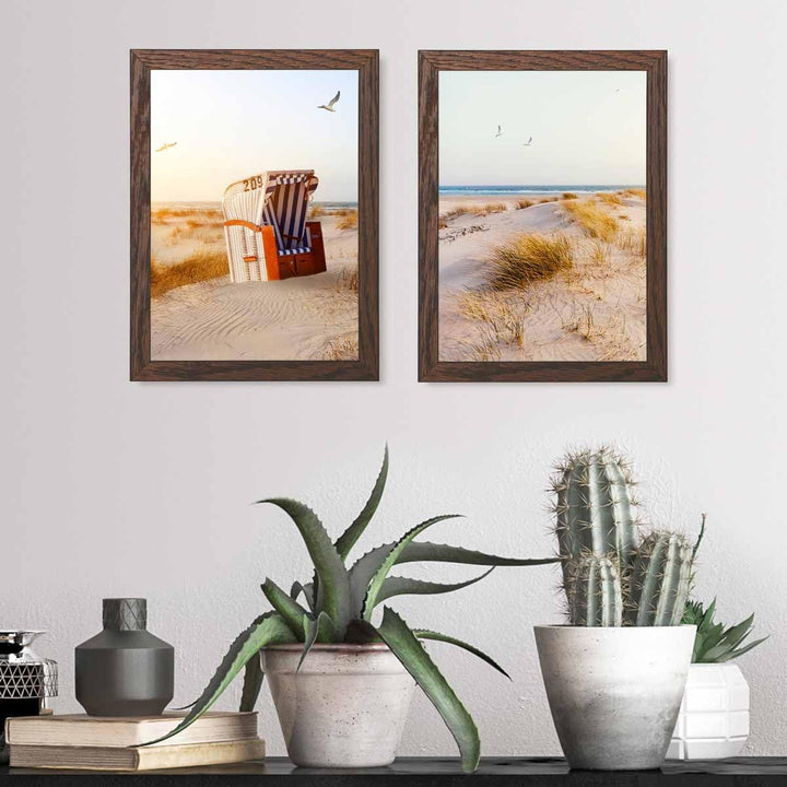PHOTOLINI Bilderrahmen Holz 15x20 Eiche Dunkel, Holzbilderrahmen Made in EU, 2er Set, bruchsicheres