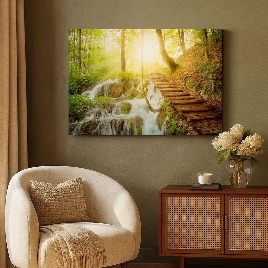 ARTTOR Bilder auf Leinwand Park Wasserfall Wasser Leinwandbild 70x50cm Wandbilder Dekoration Wohnzim