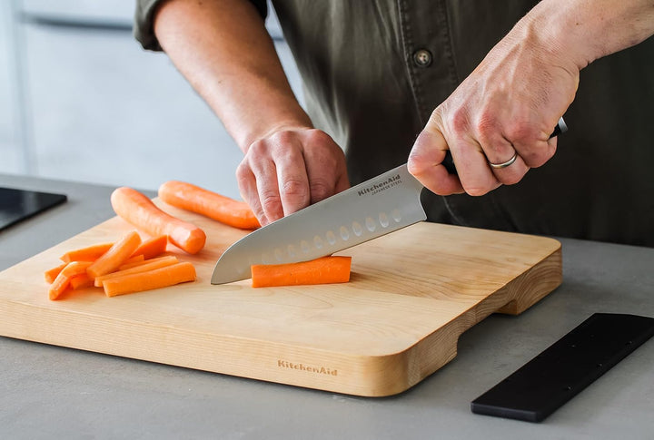 KitchenAid Gourmet 18cm / 7 Inch Santoku Kitchen Knife, Sharp High-Carbon Japanese Steel, Black Sant