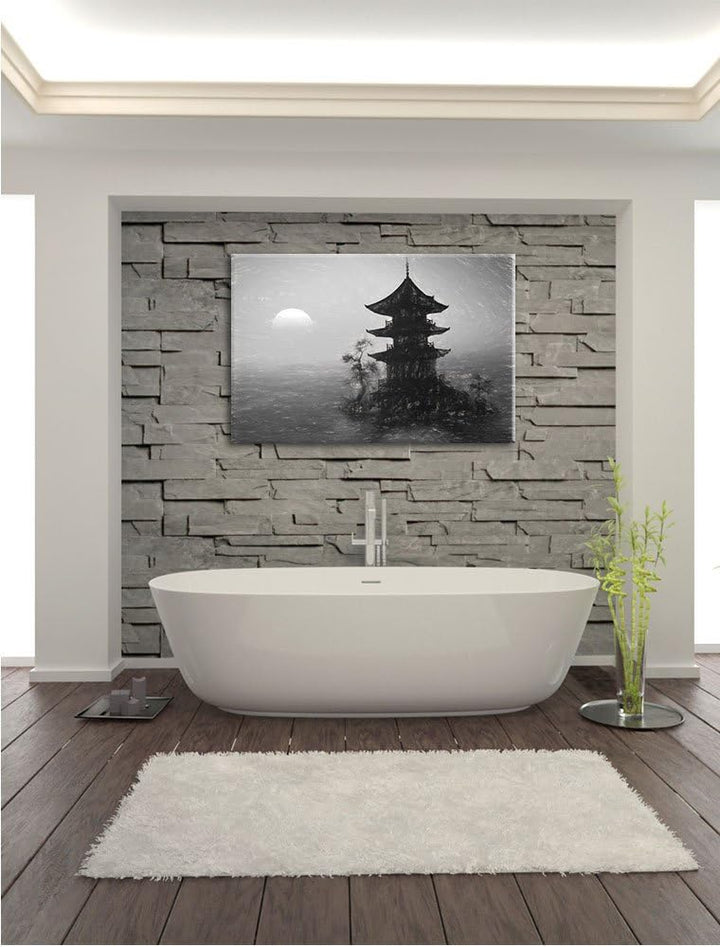 Pixxprint Buddhistischer Tempel in Asien / 100x70cm Leinwandbild bespannt auf Holzrahmen/Wandbild Ku