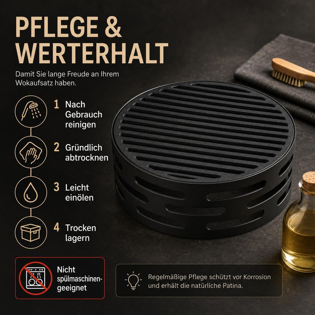 Oleio BBQ Design Schwarzer Wokaufsatz für Feuerplatte | Grillring | Plancha | Grillplatte Wokkrone K