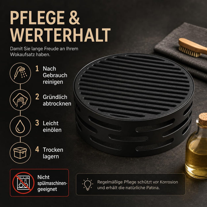 Oleio BBQ Design Schwarzer Wokaufsatz für Feuerplatte | Grillring | Plancha | Grillplatte Wokkrone K