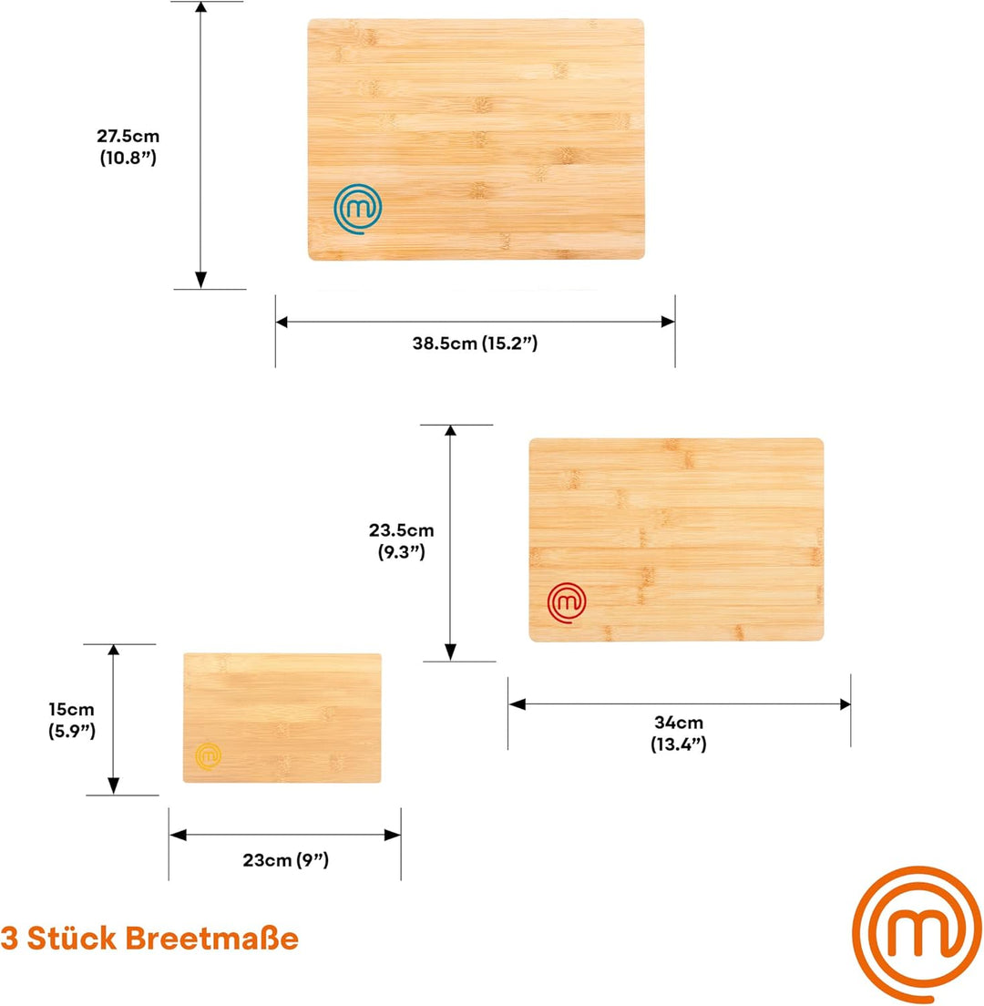MasterChef Schneidebretter Holz, Schneidebretter Bambus, 38cm x 27,5cm 34cm x 23,5cm 23cm x 15cm, Sp