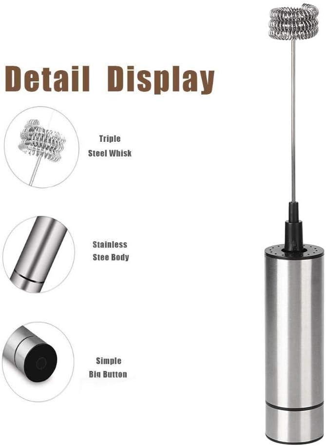 AUNMAS Milchaufschäumer, 23x3cm Batteriebetriebener Schneebesen aus Edelstahl Kaffeerührer Mixer Ble