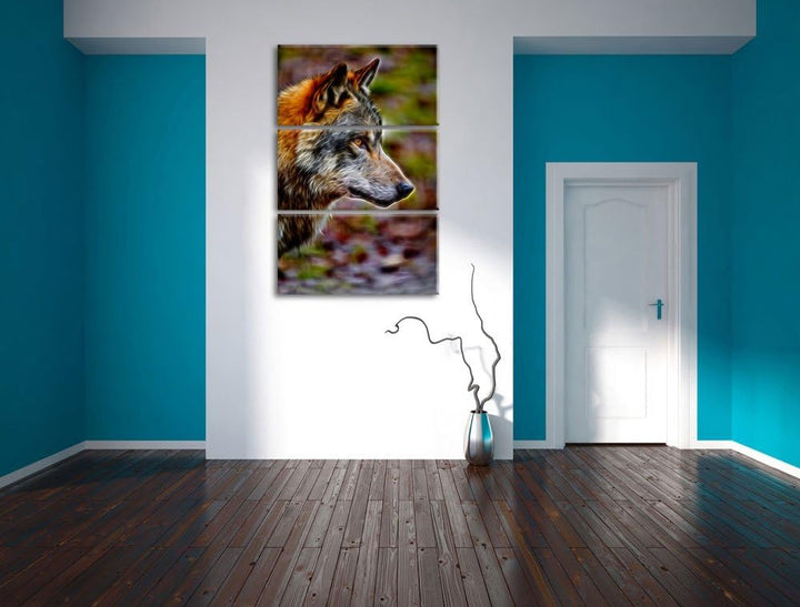 anmutiger Wolf Spezial 3-Teiler Leinwandbild 120x80 Bild auf Leinwand, XXL riesige Bilder fertig ger