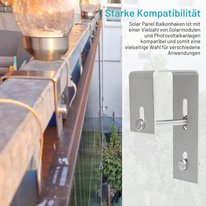 Solarmodul Halterung Balkon, Solarpanel Halterung Haken Balkon, Edelstahl Balkonhaken für Eckig Balk