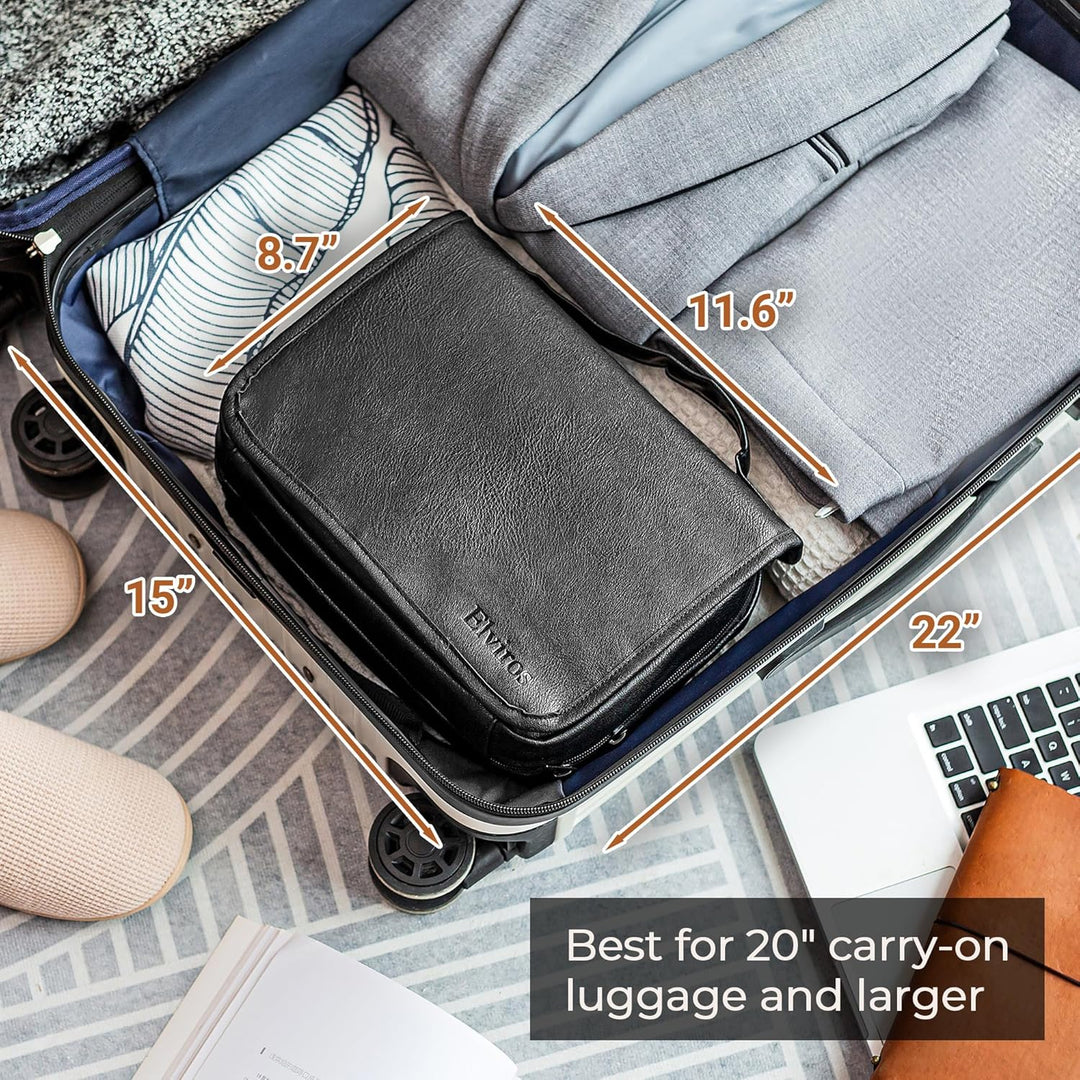 Elviros Kulturbeutel für Damen und Herren aus PU-Leder, kulturtasche zum aufhängen, 3 in 1 multifunk