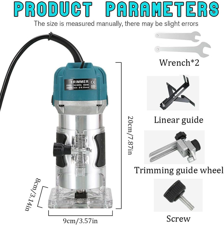 Holzfräse Oberfräse Professionell, 800W 30000 U/min Elektrischer Oberfräse Trimmer mit 15 Stück Fräs