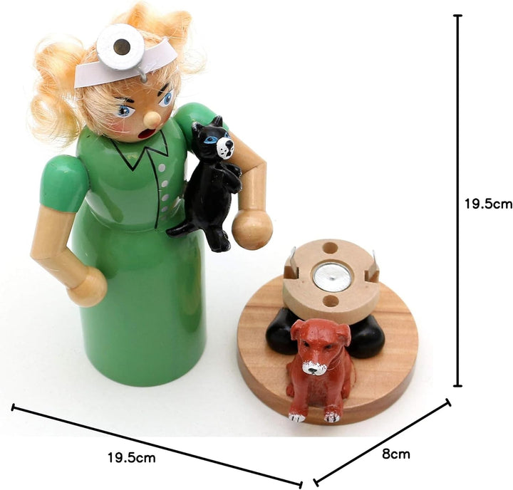 Dekohelden24 Holz Räucherfigur/Räucherfrau als Tierärztin, L/B/H: 10,5 x 8 x 19,5 cm, 19 cm