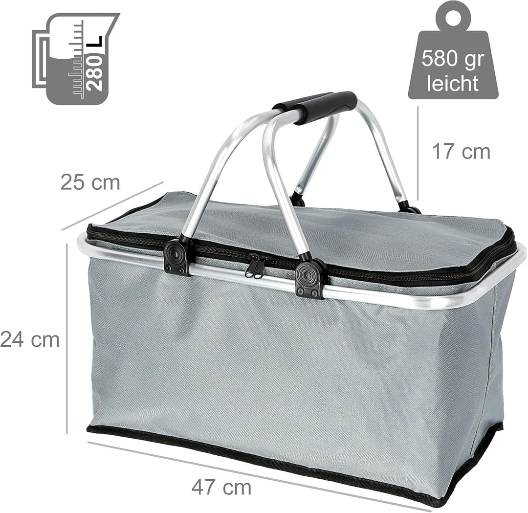Cepewa Einkaufskorb faltbar Einkaufstasche 30 L Faltkorb Picknickkorb (grau ohne Thermofunktion), Gr