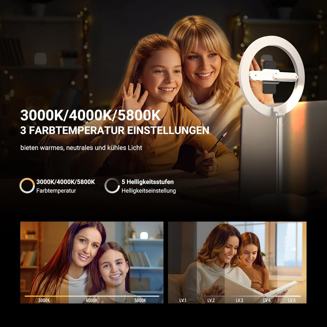 NEEWER Entry Level Version 10" 7W LED Selfie Ringlicht mit Tischständer/Phone Holder/3 Modi CRI85+ 3