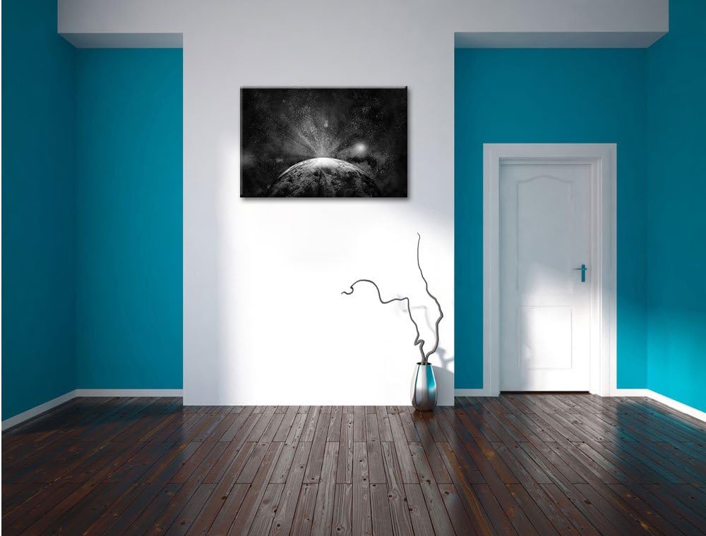 Pixxprint Sicht vom Mond auf die Erde / 100x70cm Leinwandbild bespannt auf Holzrahmen/Wandbild Kunst