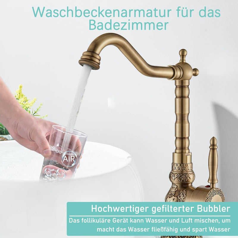 Suguword Antikes Messing hoch Wasserhahn Bad Waschbecken Waschtisch Armatur Einhebelmischer Badarmat