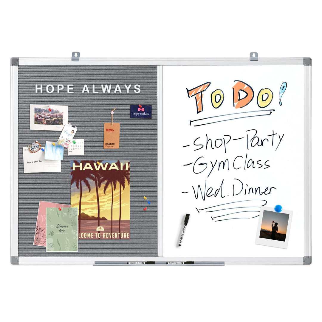 MAKELLO Kombitafel 90x60cm Whiteboard und Buchstaben Tafel, Pinnwand Magnettafel mit Aluminiumrahmen