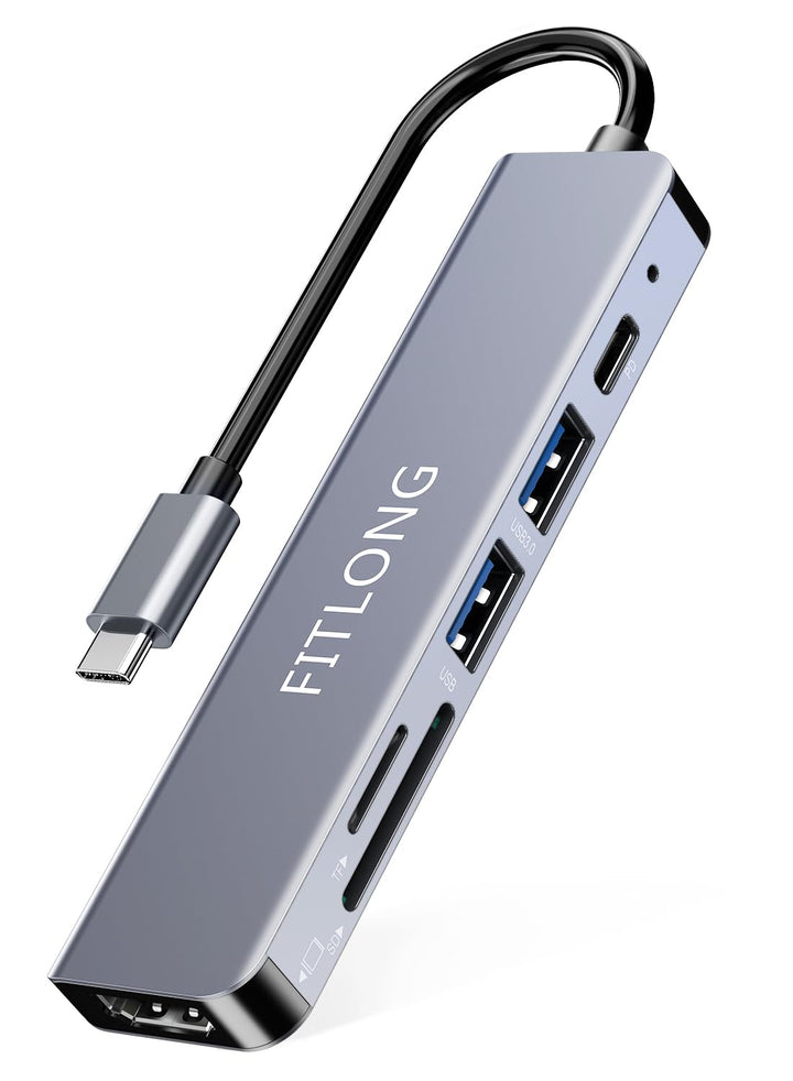 FITLONG USB C Hub, USB C Adapter kompatibel mit MacBook Pro / Air Adapter, 6 in 1 mit 4K HDMI Ausgan