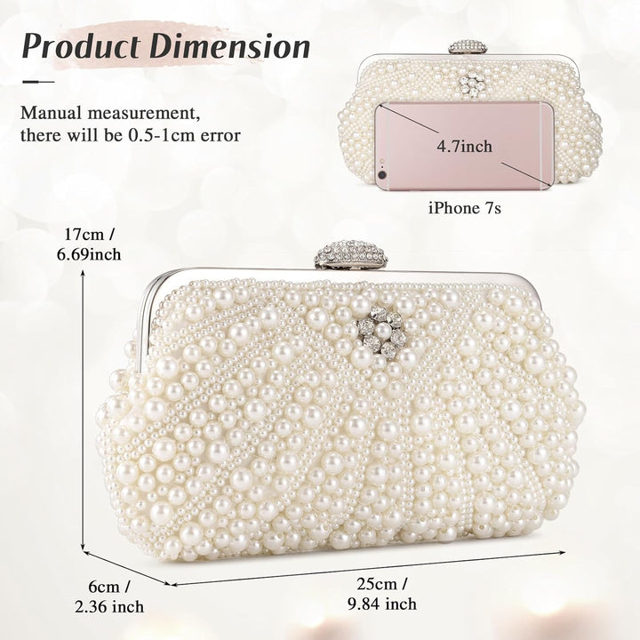 BAIGIO Damen Clutch Perlen Elegant Abendtasche Ivory Vintage Handtasche Clutch Weiss Brauttasche mit