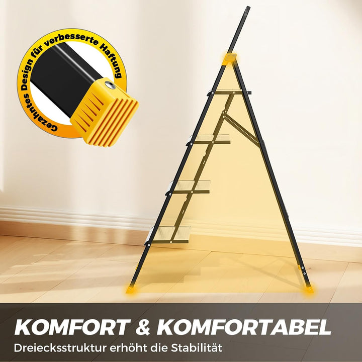 KINGRACK Trittleiter 4 Stufen Klappbar Aluminium, Klappleiter mit Handlauf, Haushaltsleiter Anti-Rut