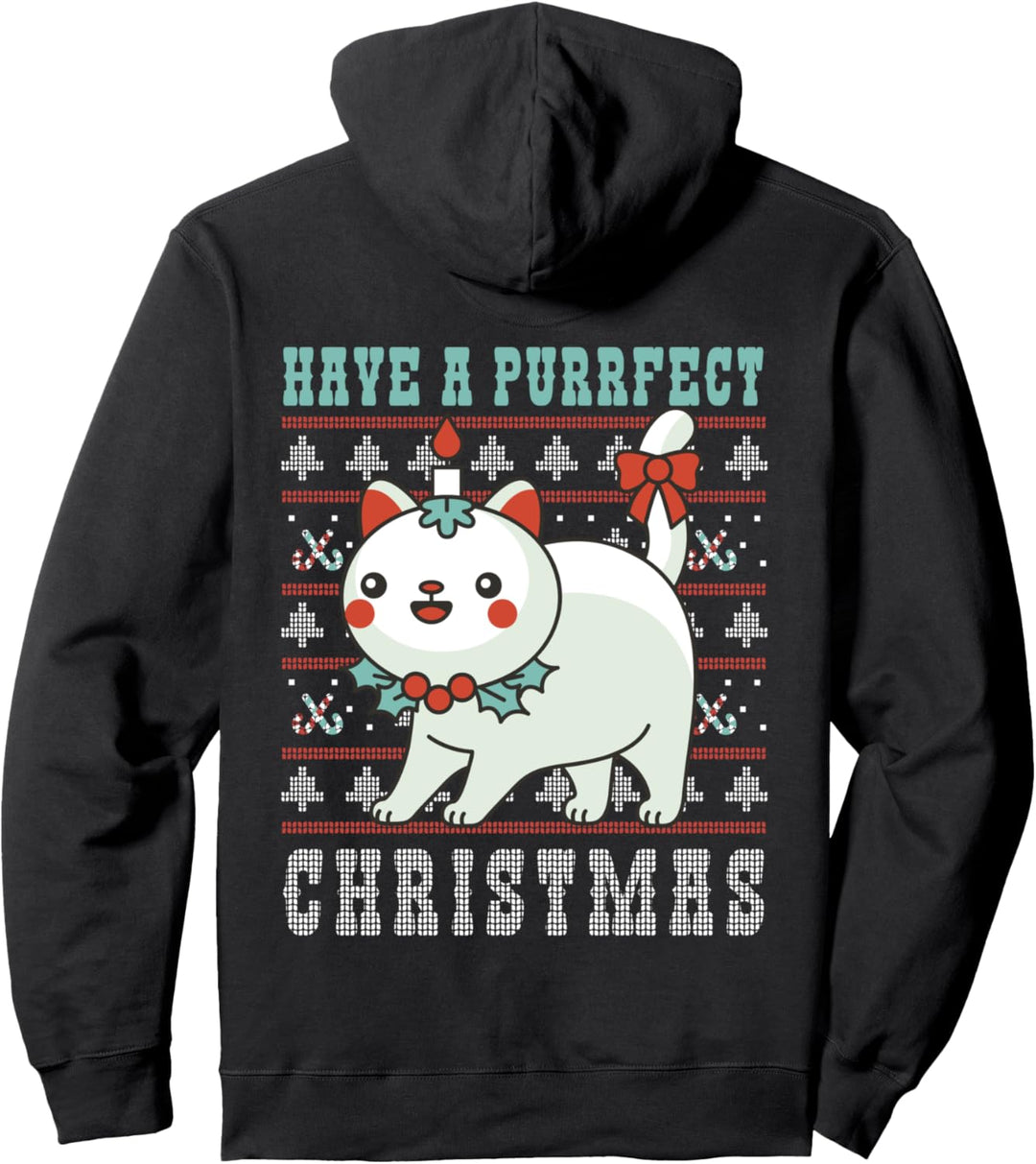 Cat Kitty Anime Ugly Purr Christmas Sweater Family Match Pullover Hoodie