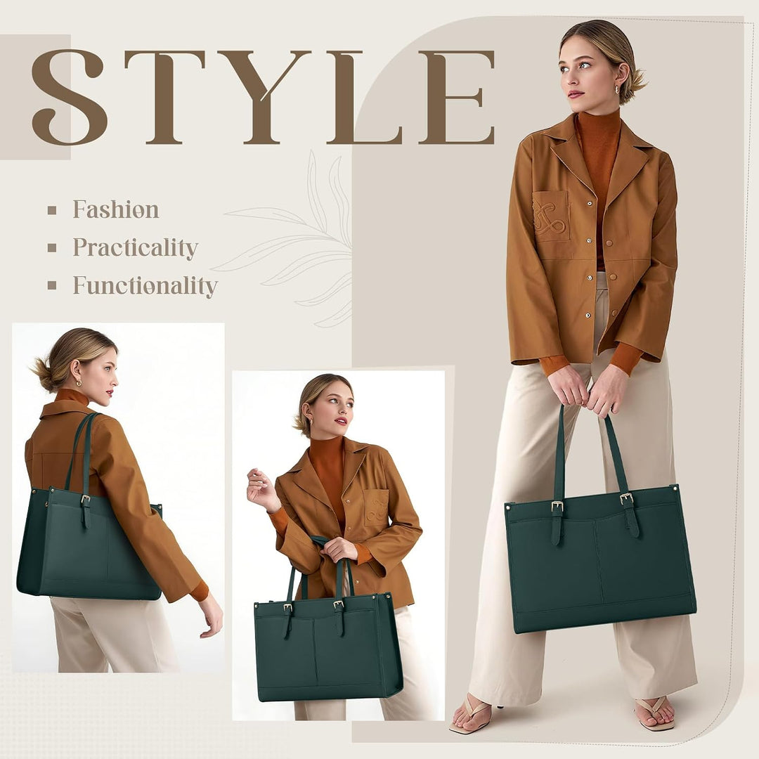 RAINSMORE Laptoptasche Arbeitstasche Damen Gross mit Isolierted Kühlfach Grün, Grün