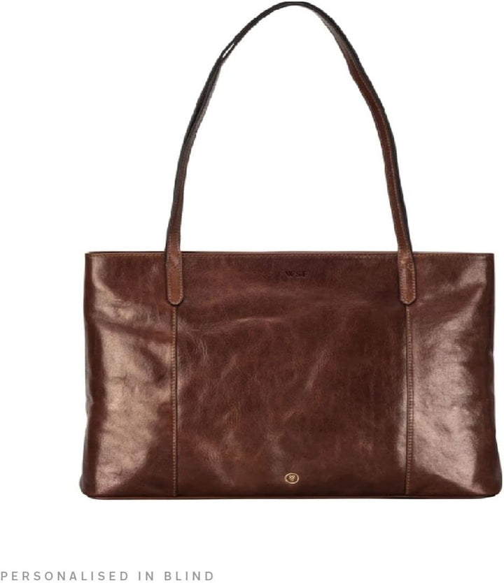 Maxwell Scott Italienischer Damen Leder Shopper Athenea in Cognac Braun, Cognac Braun