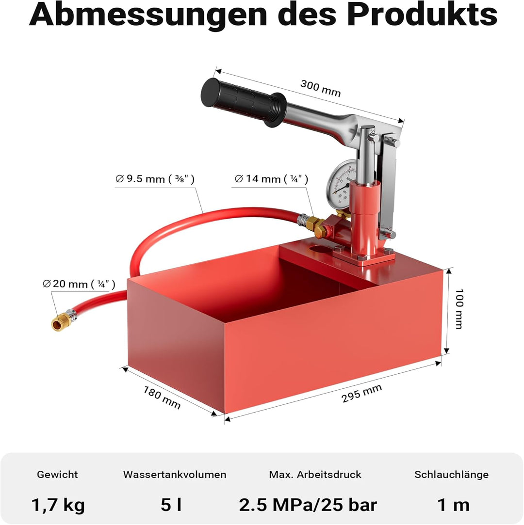 Wiltec Befüllpumpe und Prüfpume für Heizung und Solar mit 25bar Prüfdruck