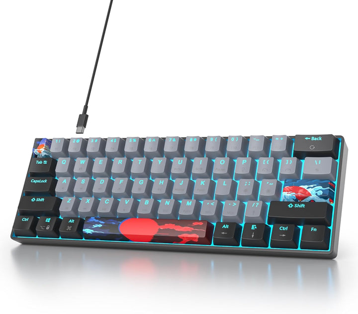 SOLIDEE mechanische gaming tastatur 60 prozent,61 Tasten mit Lineare rote Schalter,Eisblaues Licht,k