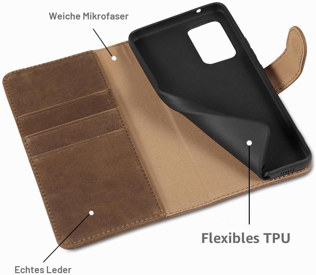 LENSUN Lederhülle für Samsung Galaxy A53, Echtleder Hülle [Echtes Leder][Stand-Funktion][RFID Schutz