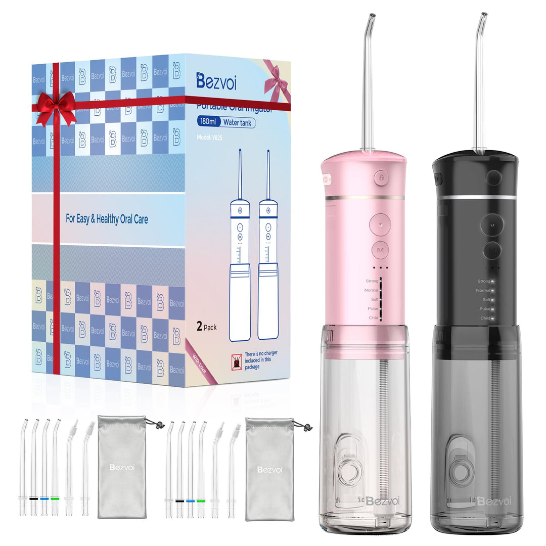 Reise Munddusche Kabellos Zahnreinigung: Oral Irrigator mit 5 Modi, 180ML Wassertank IPX7 Wasserdich