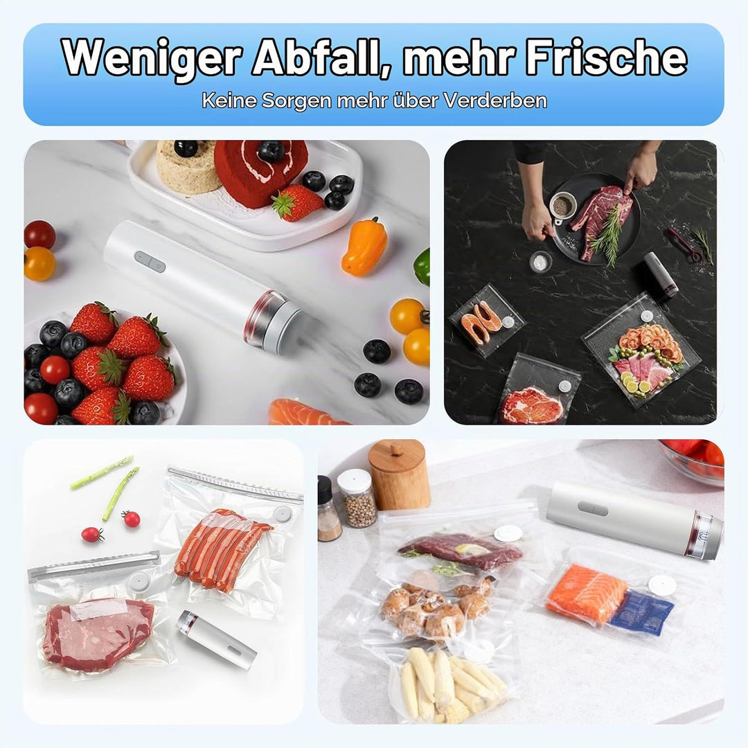 Vakuumiergerät, Mini Handvakuumierer, Vakuumierer für Lebensmittel mit 30 Wiederverwendbare Vakuumbe
