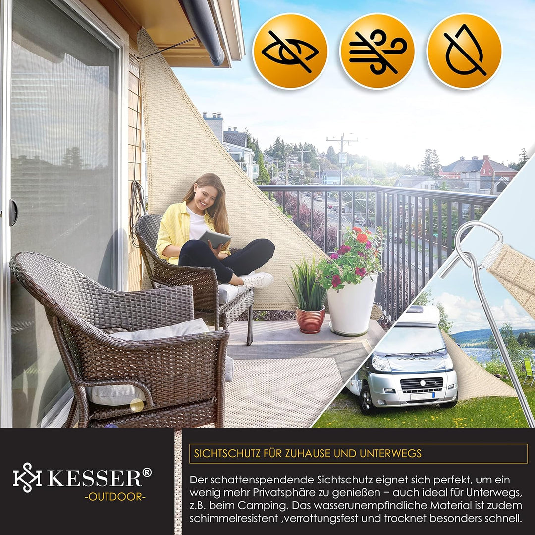 KESSER® Sonnensegel Sonnenschutz Windschutz | HDPE Gewebe | wasserabweisend & windabweisend | Dreiec