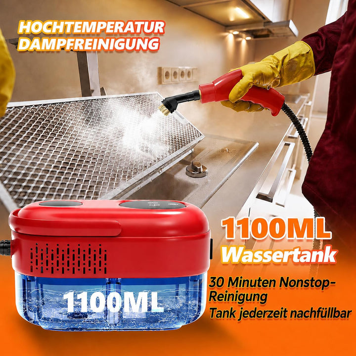 Dampfreiniger Handgerät, 15 Sekunden Aufheizzeit, 1,1L Wassertank, Rot, Rot