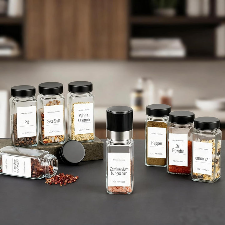 FRIBERG Gewürzgläser mit Streueinsatz [20x 120ml],Gewürzgläser Eckig Set mit Edelstahl Deckel,mit 2