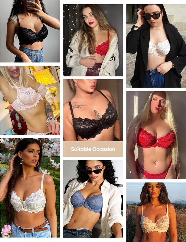 Wingslove Damen BH aus floraler Spitze Lace BH Bügel BH Ungepolstert Soft Cup Vollschalen 70B Mondsc