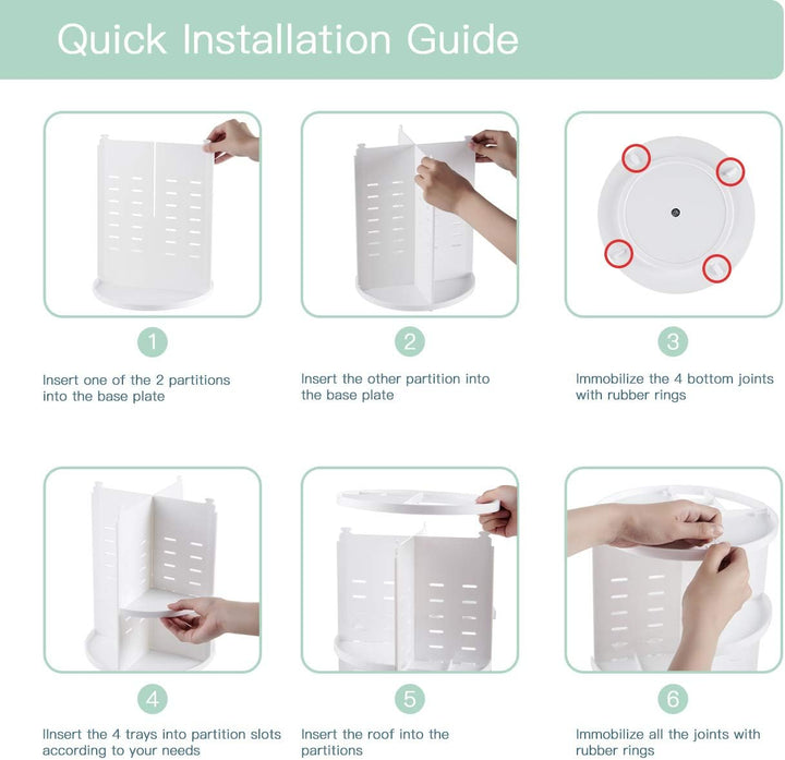 seinlife Um 360 Grad drehbarer Make-up-Organizer, verstellbarer Drehhalter, faltbare Kosmetik-Aufbew
