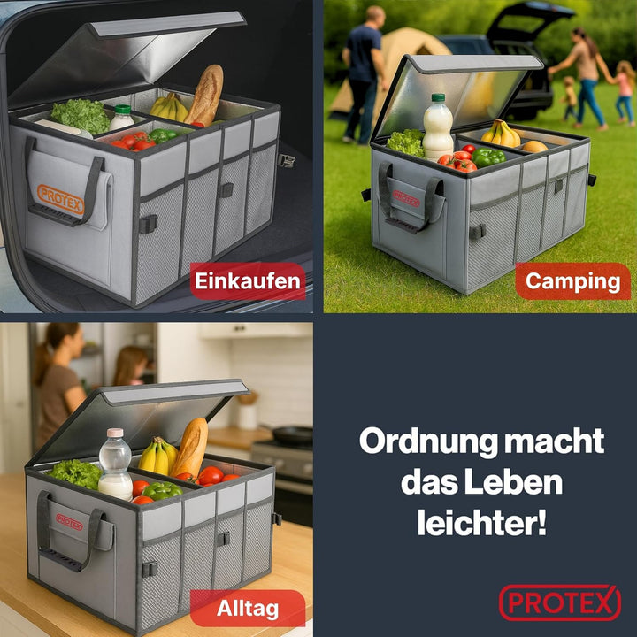 PROTEX Kofferraum Organizer [Testsieger 2025] 70 L Kühltasche - Faltbare Kofferraumtasche mit Deckel