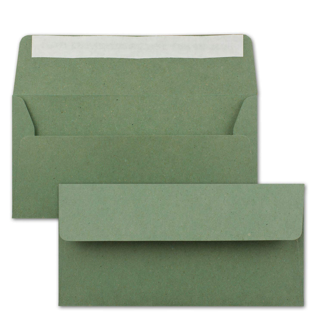 400x Kraftpapier-Umschläge DIN Lang - Grün - Haftklebung 11 x 22 cm - Brief-Umschläge aus Recycling-