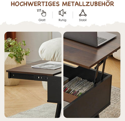 JanflyHome Höhenverstellbarer Couchtisch, Couchtisch mit Höhenverstellbarer Platte Lift Top, 2 Verst