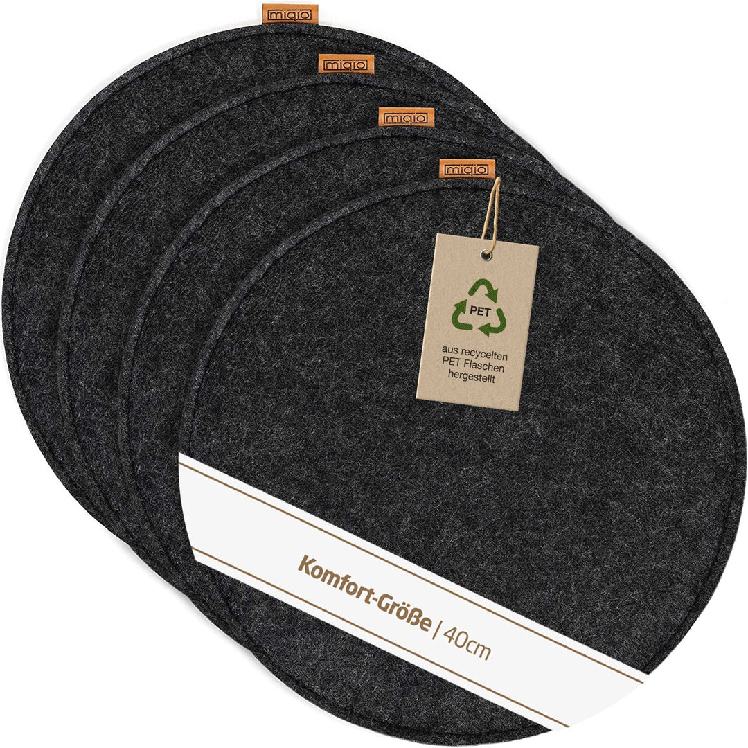 Miqio Design Filz Sitzkissen XL Rund mit Antirutschnoppen | 40cm | 4er-Set | Indoor und Outdoor | Na