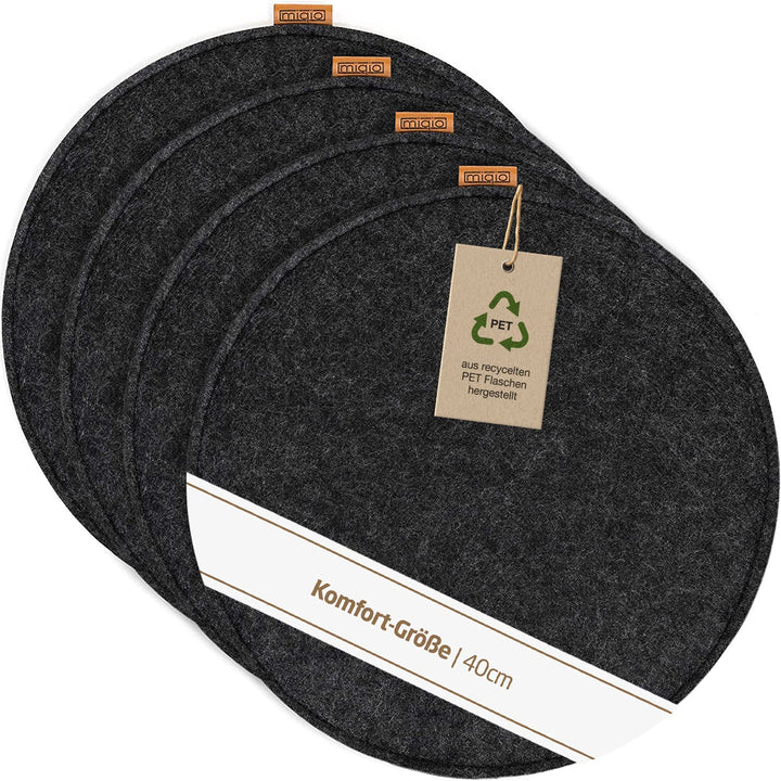 Miqio Design Filz Sitzkissen XL Rund mit Antirutschnoppen | 40cm | 4er-Set | Indoor und Outdoor | Na