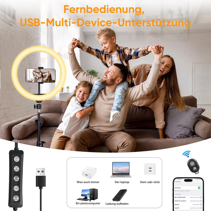 KOSCHEAL 12 Zoll Ringlicht mit Stativ,Tisch LED Ring Light Kamera Handystativhalter mit ringlicht, 2