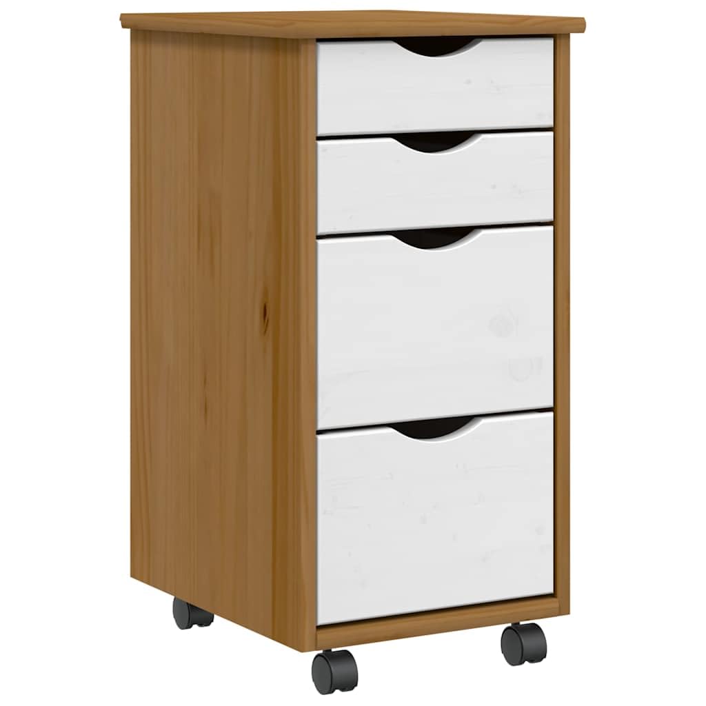 vidaXL Rollschrank mit Schubladen Moss Honigbraun Massivholz Kiefer Honigbraun und Weiss, Honigbraun